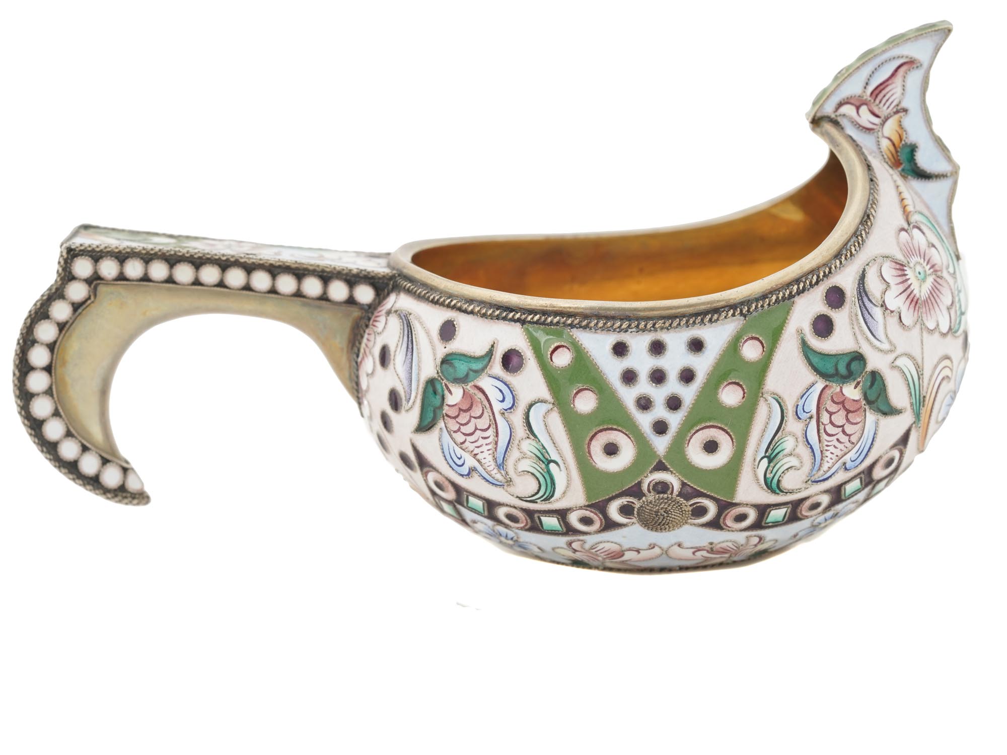 RUSSIAN GILT SILVER CLOISONNE ENAMEL KOVSH PIC-2